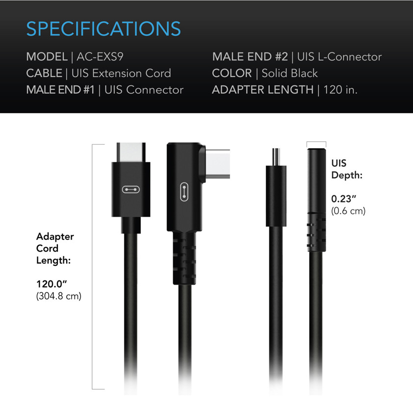 UIS to UIS Extension Cable, L-Shaped Male to Male (10ft)
