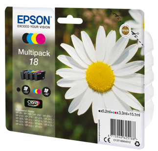 Epson C13T18064012/18 Ink cartridge multi pack Bk,C,M,Y 175pg + 3x180pg, 1x 5ml + 3x 3ml Pack=4 for Epson XP 30