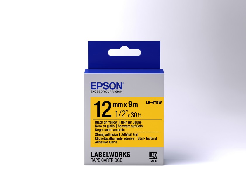 Epson C53S654014/LK-4YBW Ribbon black on yellow extra adhesive 12mm x 9m for Epson LabelWorks 4-18mm/36mm/6-12mm/6-18mm/6-24mm