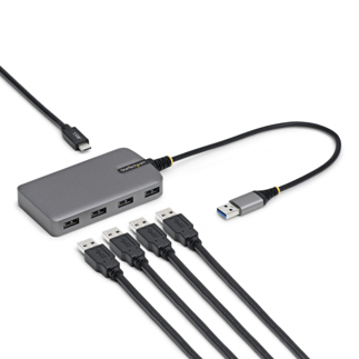 StarTech.com 4-Port USB-A Hub, 5Gbps, Bus Powered, USB-A to 4x USB-A Hub with USB-C Auxiliary Power Input, 1ft/30cm Host Cable, Portable Desktop/Laptop USB Hub