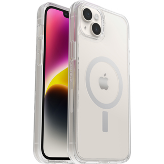 OtterBox Symmetry+ Clear Case for iPhone 14 Plus for MagSafe, Shockproof, Drop proof, Protective Thin Case, 3x Tested to Military Standard, Antimicrobial Protection, Clear, No Retail Packaging