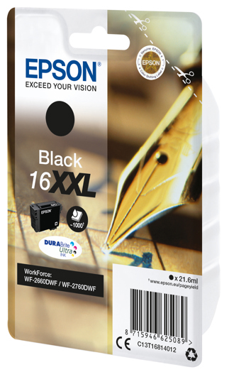 Epson C13T16814012/16XXL Ink cartridge black extra High-Capacity, 1K pages 21,6ml for Epson WF 2660