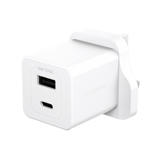 PanzerGlass empower by ® Turbo 35W Charger incl. USB-C + USB-A | UK Plug| Silver White