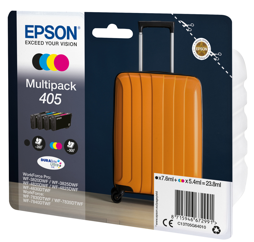 Epson C13T05G64010/405 Ink cartridge multi pack Bk,C,M,Y, 4x1.25K pages 23,8ml 7,6ml + 3x5,4ml Pack=4 for Epson WF-3820/7830
