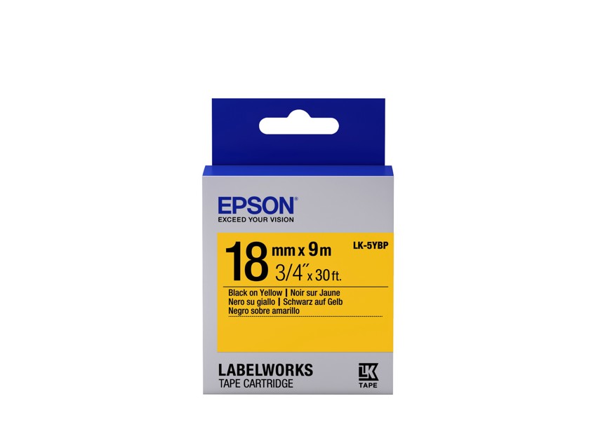 Epson C53S655003/LK-5YBP DirectLabel-etikettes black on yellow 18mm x 9m for Epson LabelWorks 4-18mm/24mm/36mm/6-18mm/6-24mm