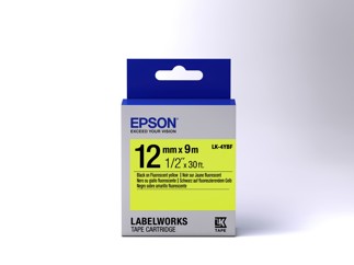 Epson C53S654010/LK-4YBF DirectLabel-etikettes black on yellow fluoreszend 12mm x 9m for Epson LabelWorks 4-18mm/36mm/6-12mm/6-18mm/6-24mm