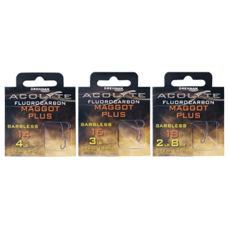 Drennan Acolyte Maggot+ Hook to Fluorocarbon – Barbless