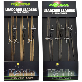 Gravel Korda Kable 1m Leadcore Leaders 3 x Ring Swivel