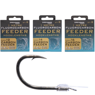 Drennan Fluorocarbon Feeder Hooklengths 1m - Barbed