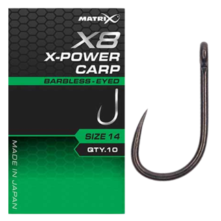Matrix X8 X-Power Wide Gape Eyed Carp Hooks - Barbless