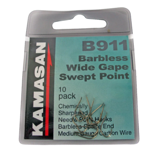 Kamasan B911 Wide Gape Swept Point Spade Hooks - Barbless