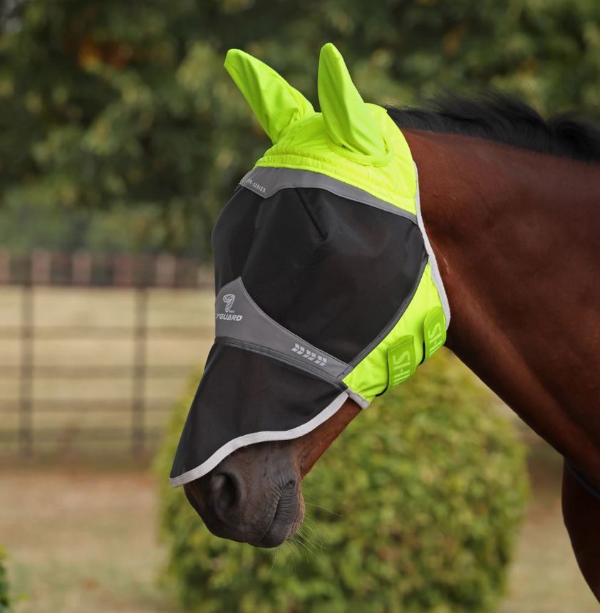 Yellow - Long with ears  FlyGuard Pro Hi-Viz Fine Mesh Fly Mask
