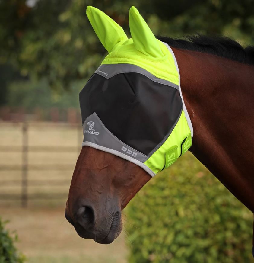 Yellow - Short with ears FlyGuard Pro Hi-Viz Fine Mesh Fly Mask