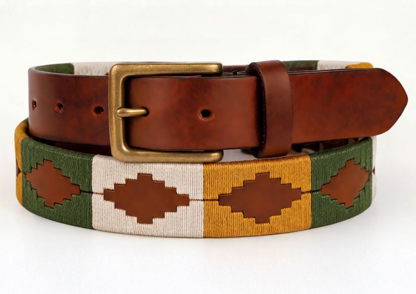 Green/Orange/Pearl Camperos Leather Polo Belts