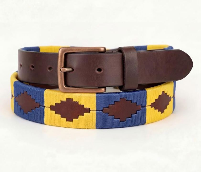 Navy/Yellow Camperos Leather Polo Belts