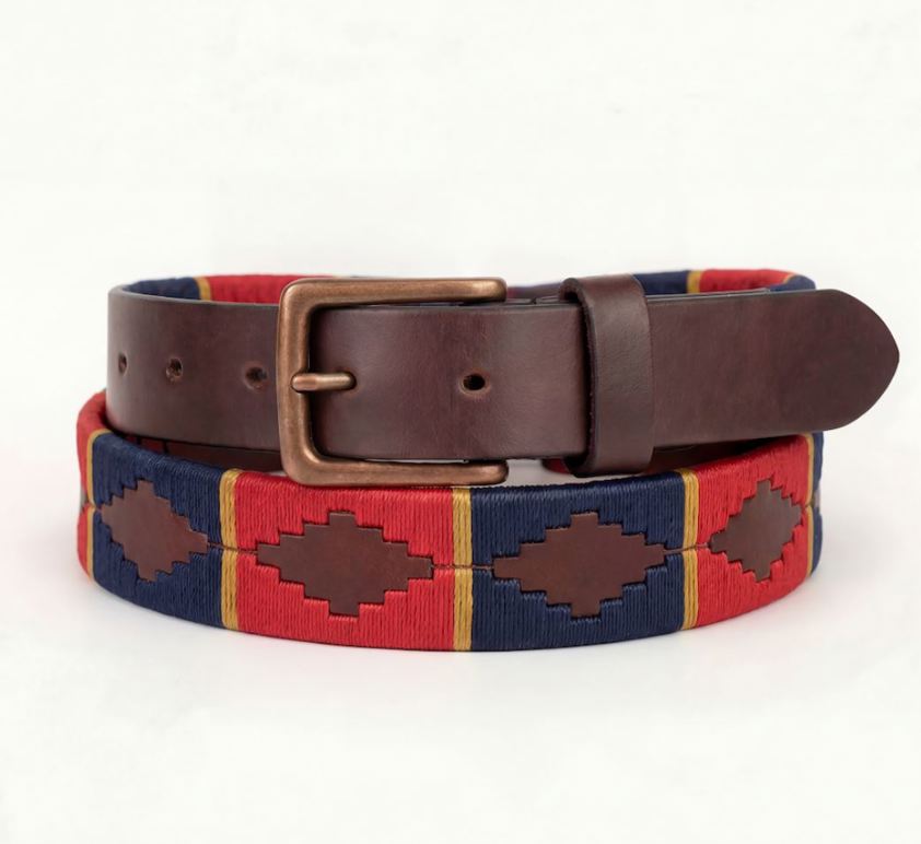 Navy/Red/Gold Camperos Leather Polo Belts