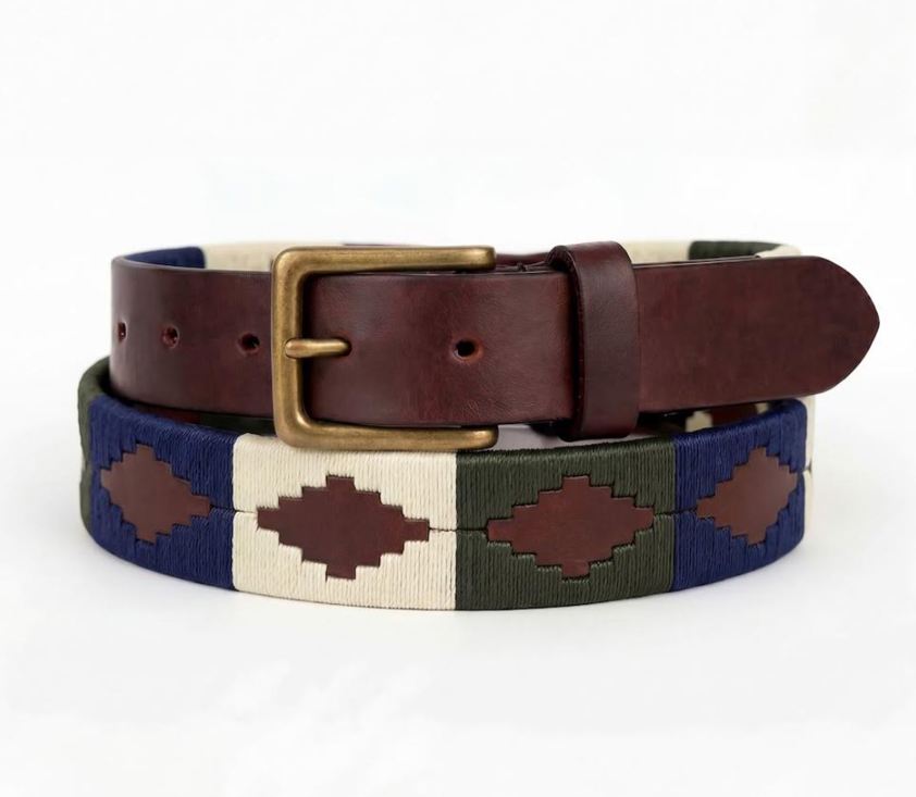 Alpine/Navy/Pearl Camperos Leather Polo Belts