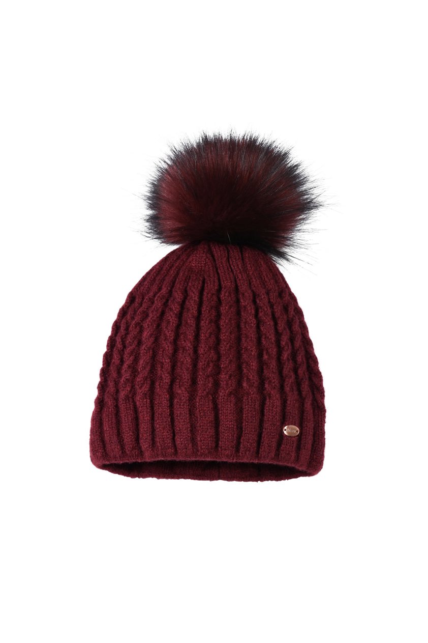 Dark Pomegranate Pikeur Faux Fur Bobble Hat