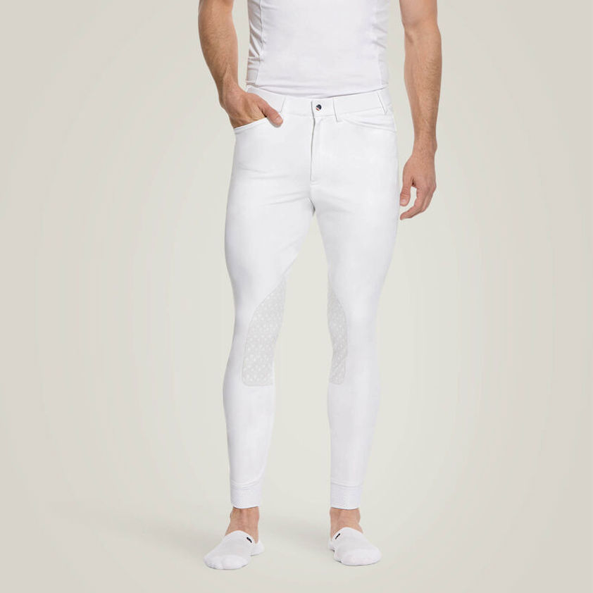 White Ariat Mens Tri Factor Knee Patch Breeches