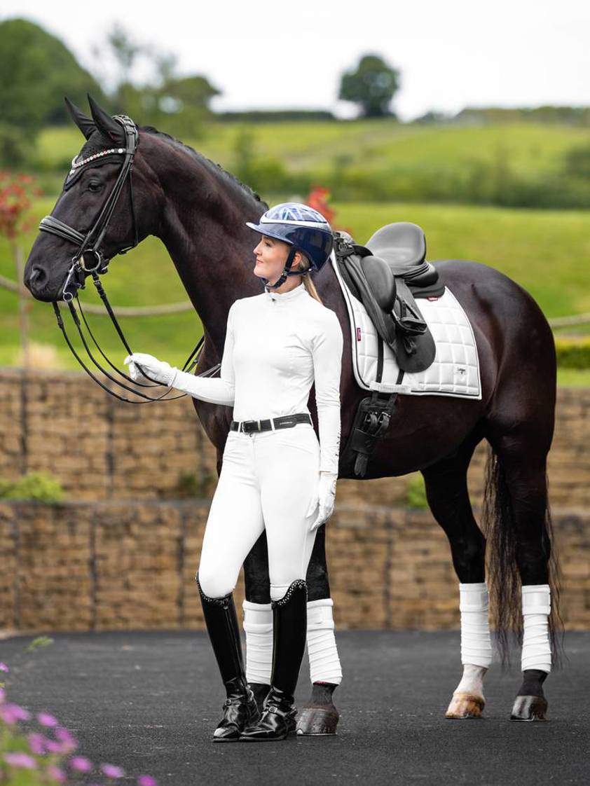 White/Navy Cord LeMieux Dressage Loire Satin Saddlecloth