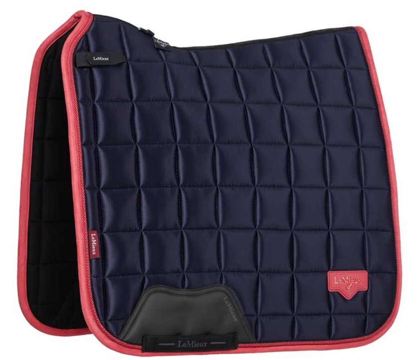 Navy/Cranberry LeMieux Dressage Loire Satin Saddlecloth