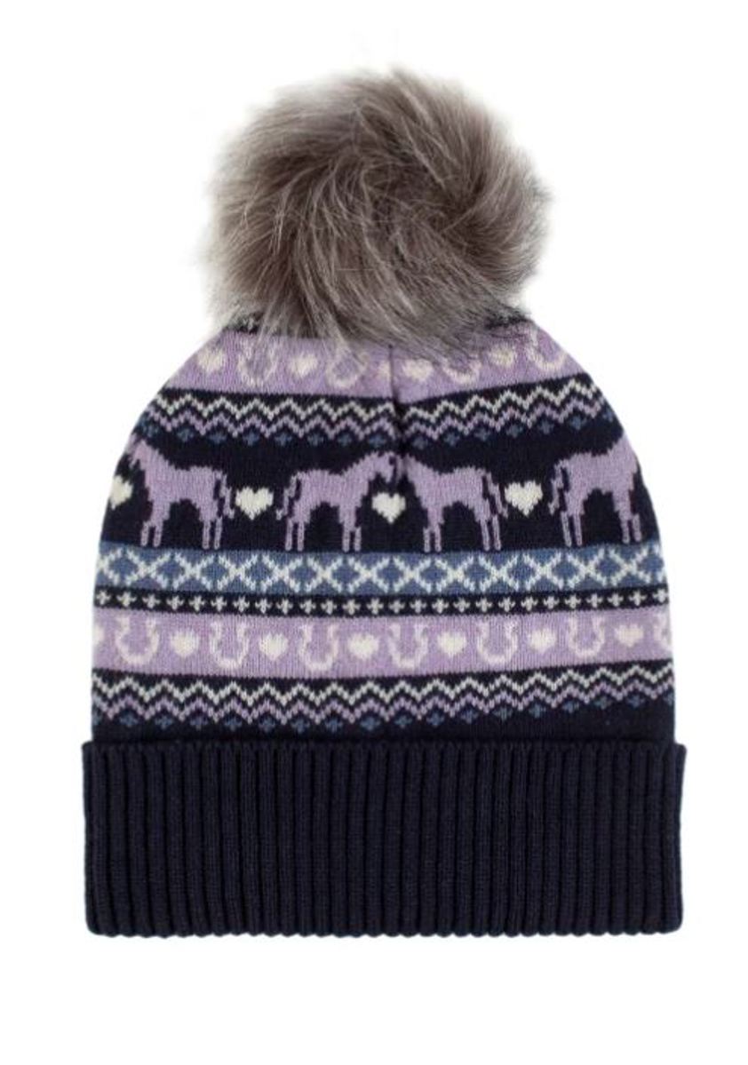 Navy/Lilac Malmo Fairisle Pom Pom Beanie