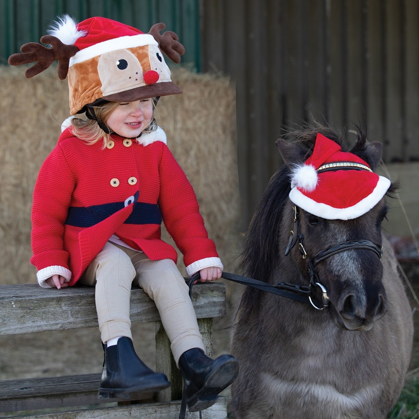 Red Equetech Santa Glitter Snowflake Horse Hat Bonnet