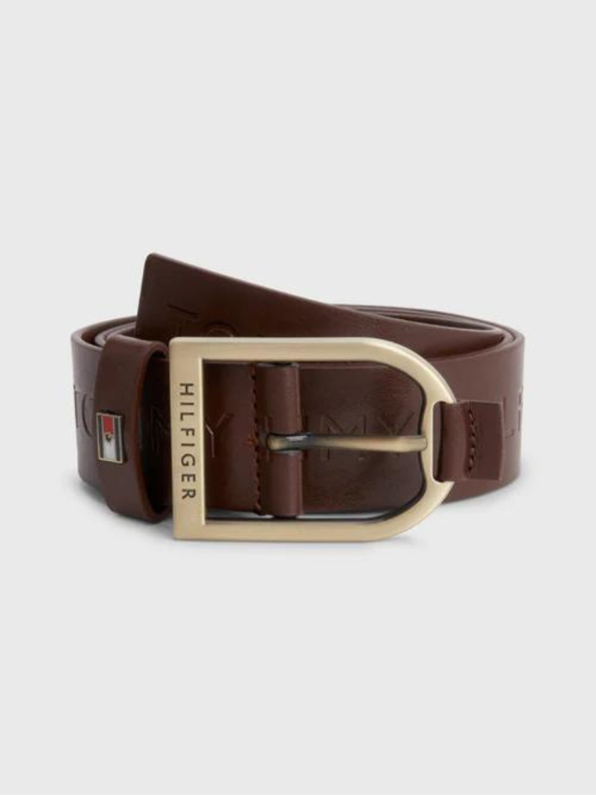 Brown Tommy Hilfiger Stirrup Buckle Vegan Belt