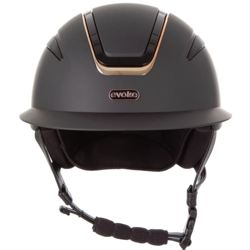 Black/Rose Gold Evoke Callisto MIPS Wide Peak Riding Hat - Small