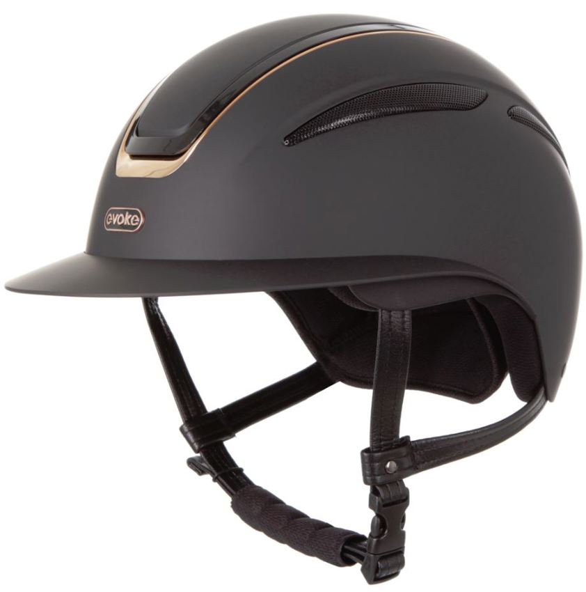 Black/Rose Gold Evoke Callisto MIPS Wide Peak Riding Hat - Small