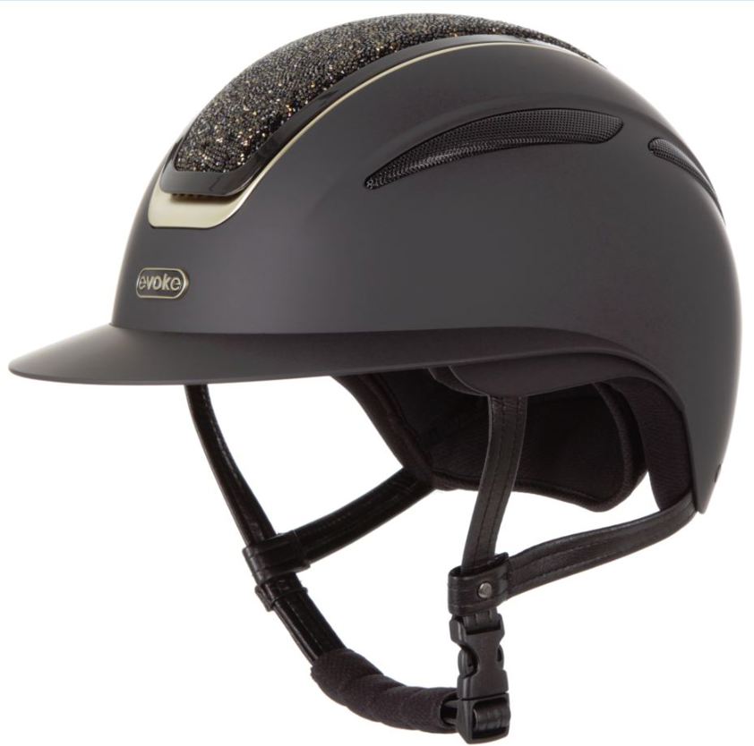 Black/Gold Crystal Evoke Callisto MIPS Wide Peak Riding Hat - Small