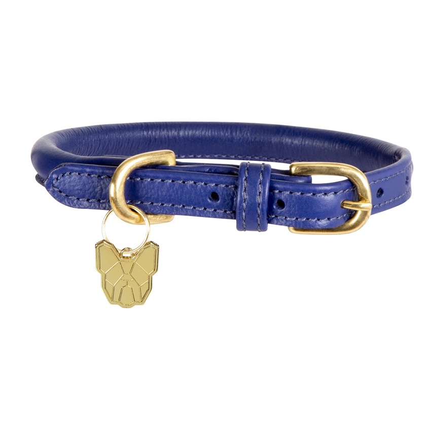 Navy Rolled Leather Dog Collar