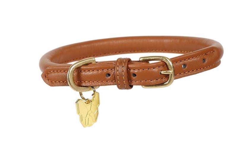 Tan Rolled Leather Dog Collar