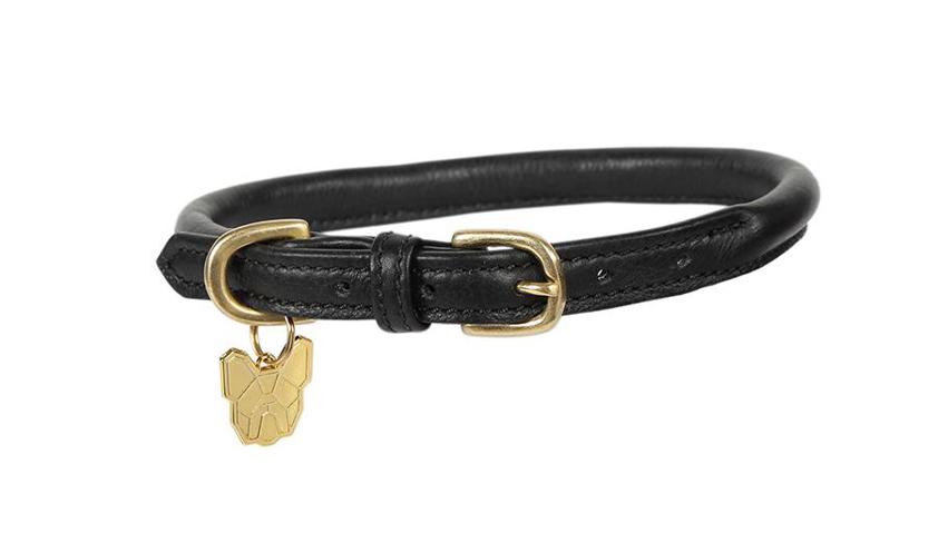 Black Rolled Leather Dog Collar