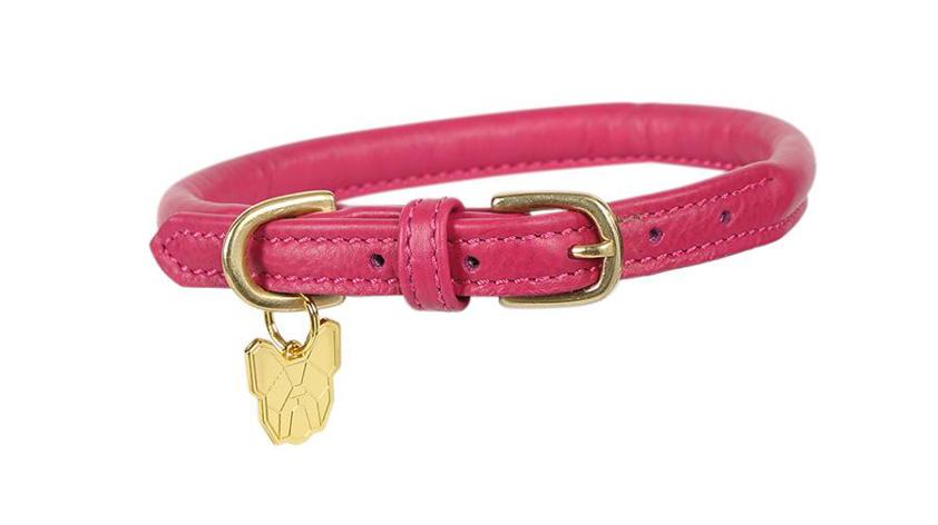 Pink Rolled Leather Dog Collar