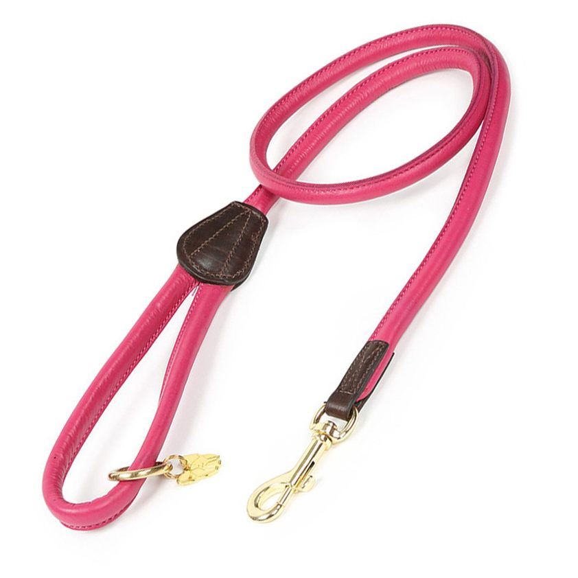 Pink Rolled Leather Dog Lead