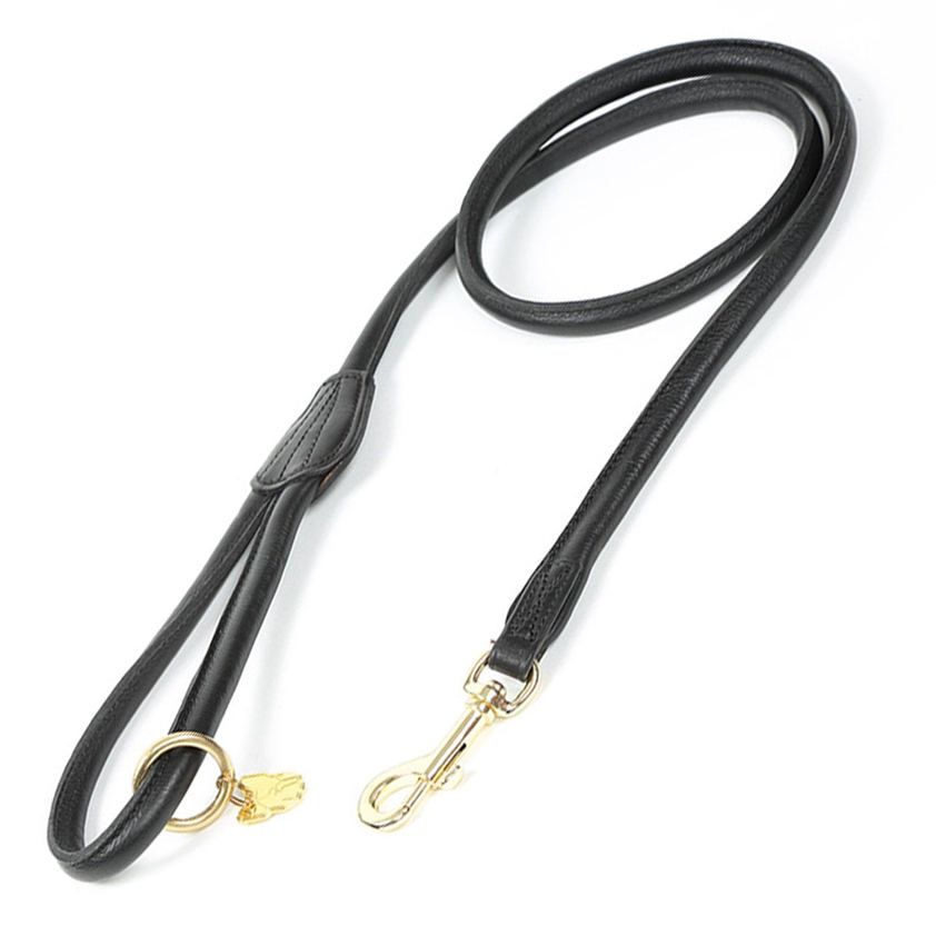 Black Rolled Leather Dog Lead