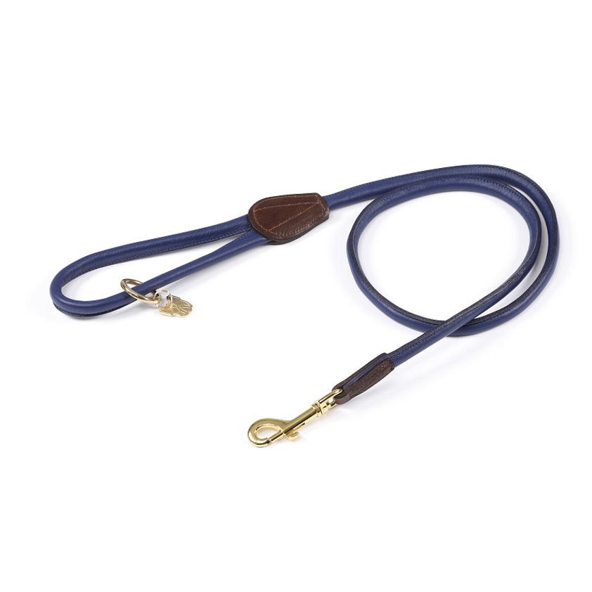 Navy Rolled Leather Dog Lead