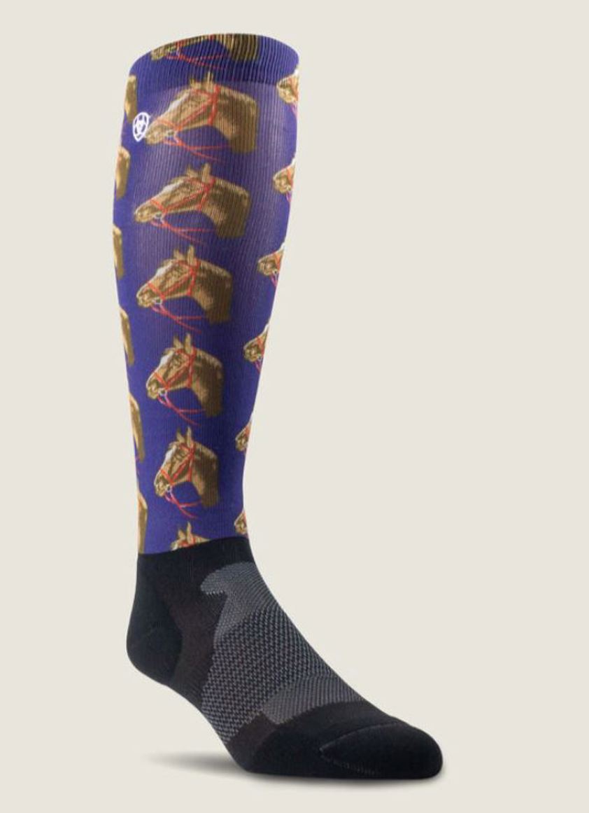 Navy Horse AriatTEK Youth Slim Printed Socks