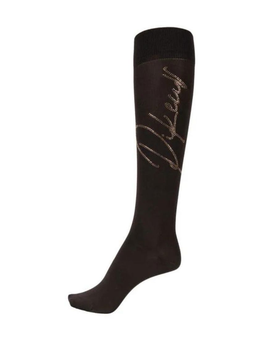 Dark Coffee Pikeur Socks With Rhinestuds