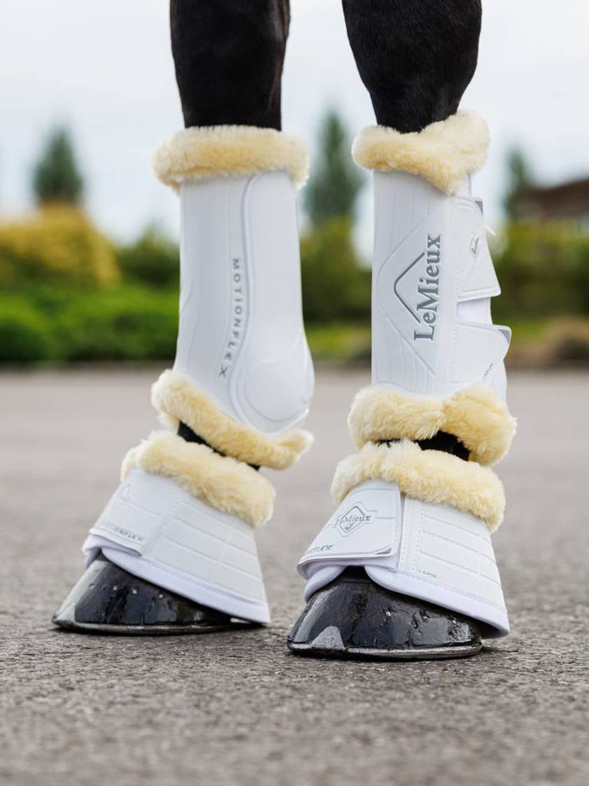 White/Natural LeMieux Motionflex Overreach Boots with Fleece Edge