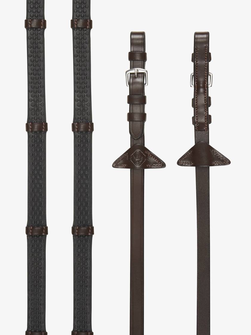 Havana/Silver LeMieux Soft Rubber Reins with Stoppers