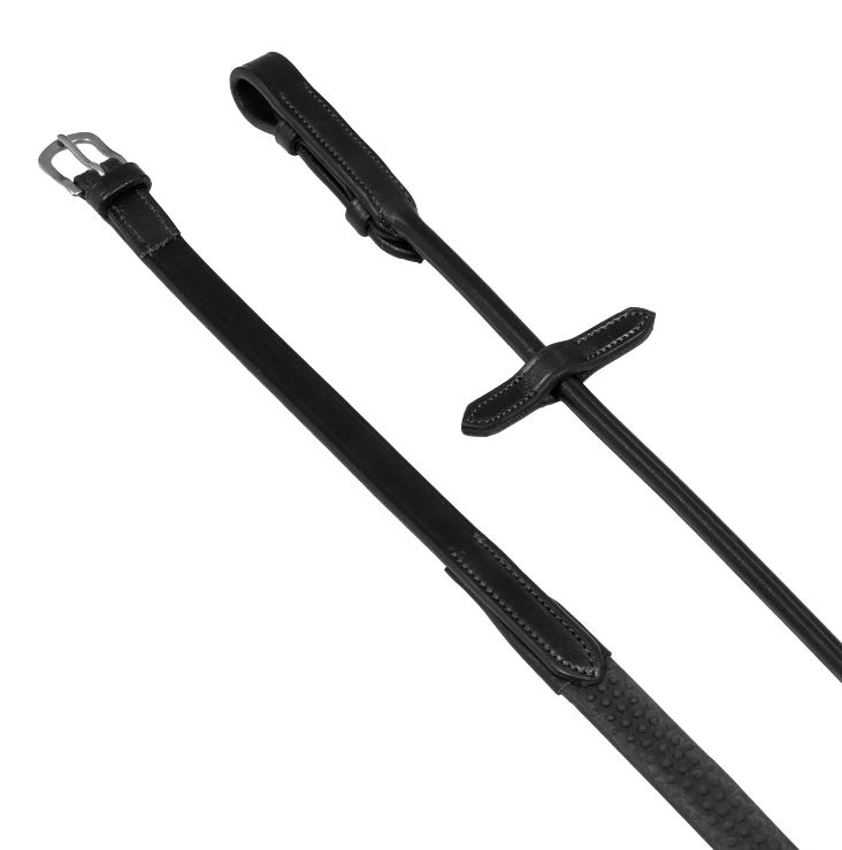 Black Acavallo Rolled Leather Rubber Reins