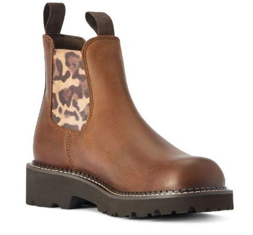 Distressed Brown/Leopard Ariat Junior Fatbaby Chelsea Western Boot