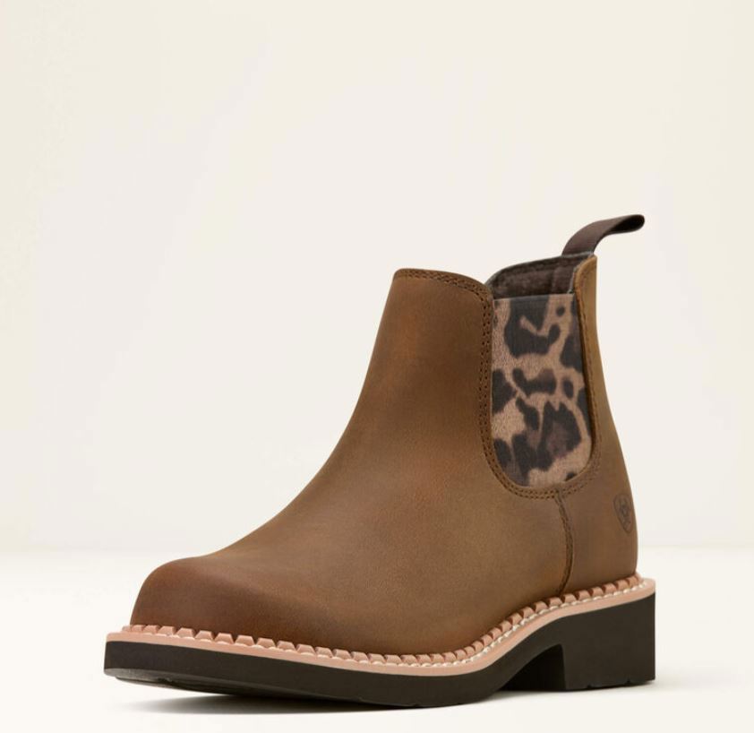 Distressed Brown/Leopard Ariat Junior Fatbaby Chelsea Western Boot