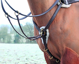 HORZE Venice Combined Running Martingale Breastplate - Leather 3-Point Design With Elastic Inserts