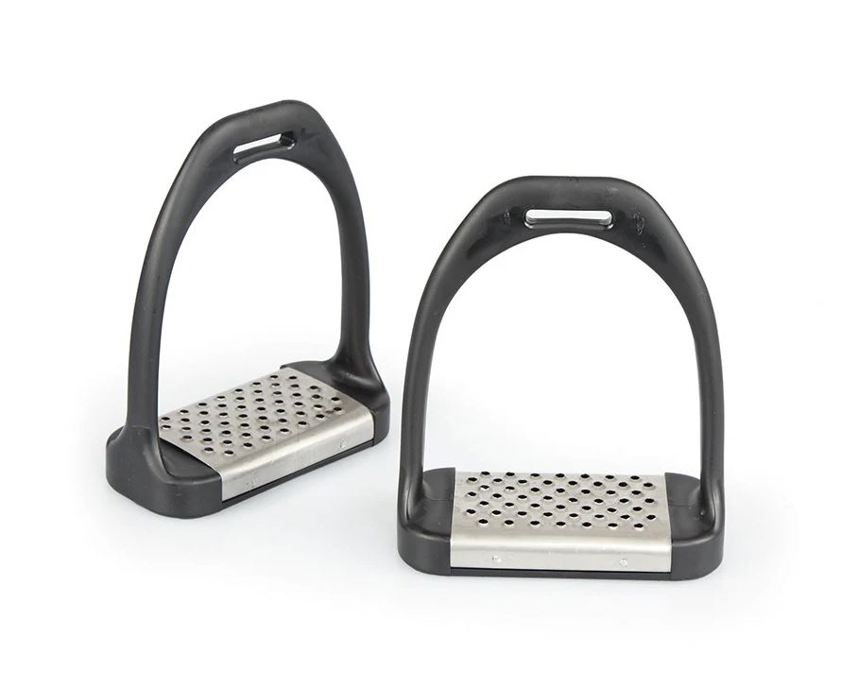 Black Lightweight Stirrup Irons With Metal Tread