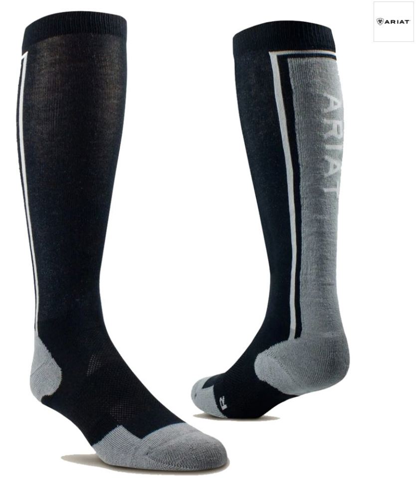 Black/Sleet Ariat Winter Slimline Performance Socks