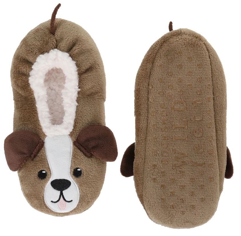 Brown Dog Junior Fluffy Footsie Slippers
