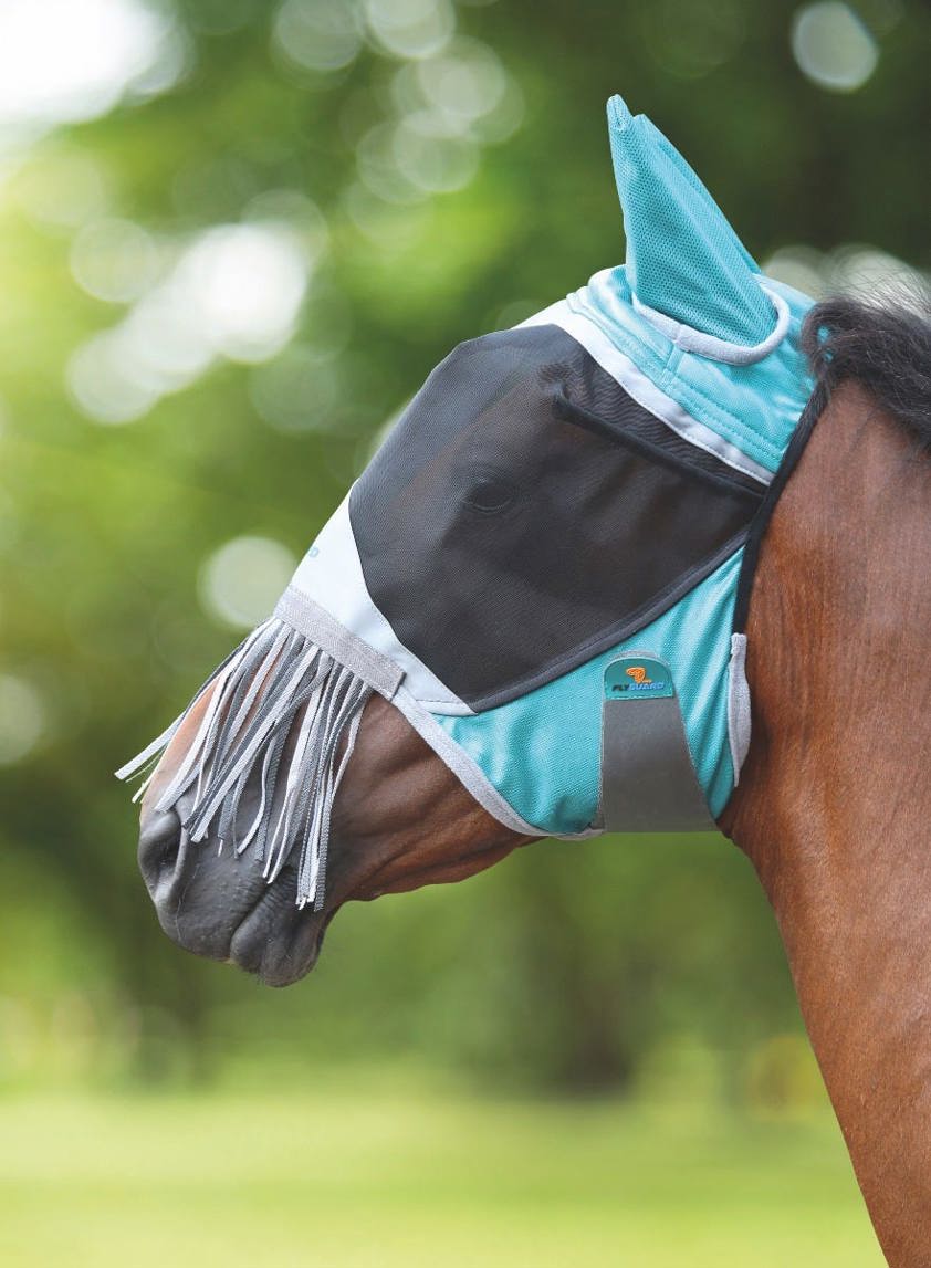 Green Deluxe Fly Mask with Nose Fringe